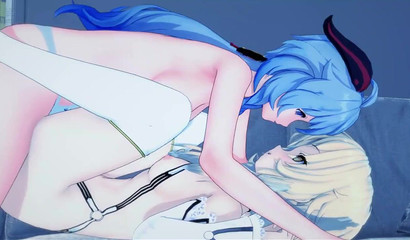 Lezbiyen Gunyu, hentai XXX karikatüründe bir strapon ile kız arkadaşı Lumine'i sikiyor