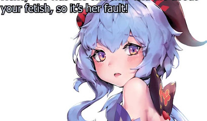 Cute baby Ganyu demonstrates a shaved pussy in a XXX cartoon