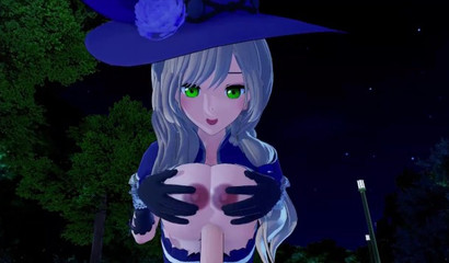 Lisa from Genshin Impact jerks off with tits and fucks on the street with a stranger