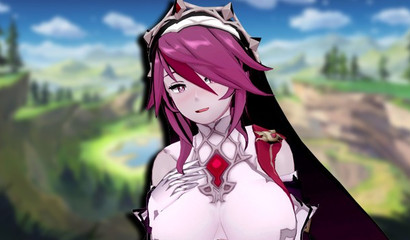 Big-boobed Rosaria from Genshin Impact gets fucked hard in the woods