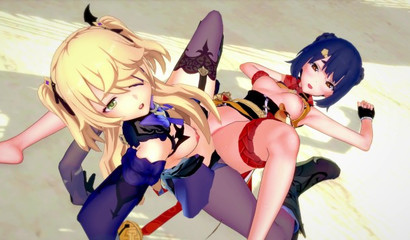 Moaning girls Xiangling and Fishl engaged in lesbian sex on the beach