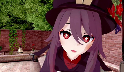 The girl Hu Tao jerks off and sucks a guy's penis in a 3D hentai cartoon