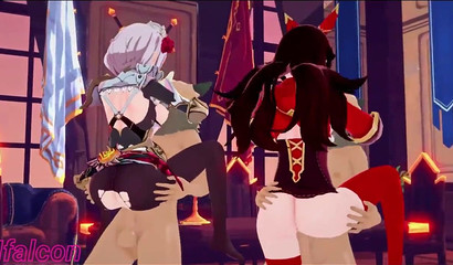 Groß Angelegte Gruppen-Sex mit den Heldinnen des beliebten Spiels Genshin Impact