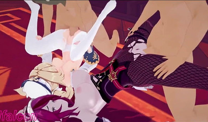 Groß Angelegte Gruppen-Sex mit den Heldinnen des beliebten Spiels Genshin Impact