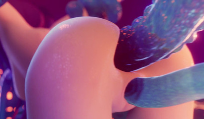 Blue tentacles bring a naked 3d bitch Mona from the video game Genshin Impact to orgasm