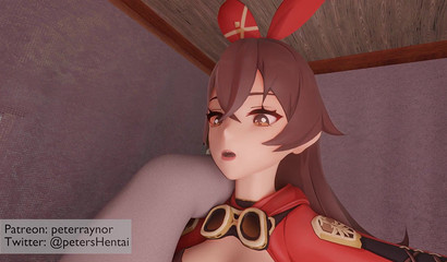 Futanari bitch Amber thrusts her dick into the pussy of brunette Lisa from Genshin Impact