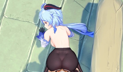 Blue-haired nymphomaniac Ganyu asks to cum in her pussy.