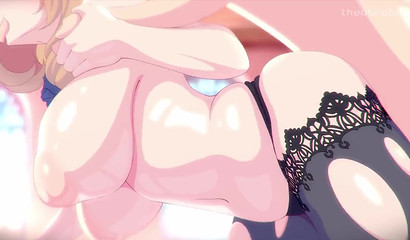 Hot sex of cartoon blonde Lisa with guy Aether from the game Genshin Impact