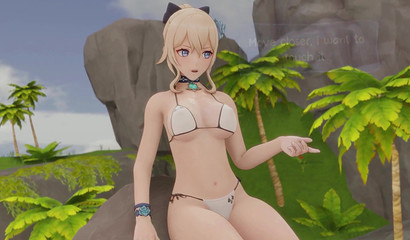 Busty 3d blonde Jean passionately has sex on the island with a guy