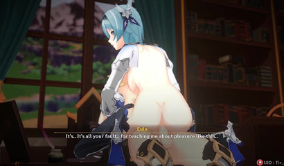 Cartoon girl Eula sits on a dick with a wet vagina