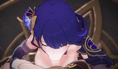 Hot blowjob from the blue-haired bitch Raiden from the famous video game Genshin Impact