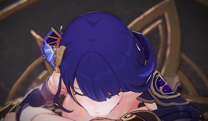 Hot blowjob from the blue-haired bitch Raiden from the famous video game Genshin Impact