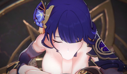 Hot blowjob from the blue-haired bitch Raiden from the famous video game Genshin Impact