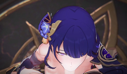 Hot blowjob from the blue-haired bitch Raiden from the famous video game Genshin Impact