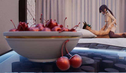 Cartoon 3d sex in the pose of a rider with a blue-haired whore Mona