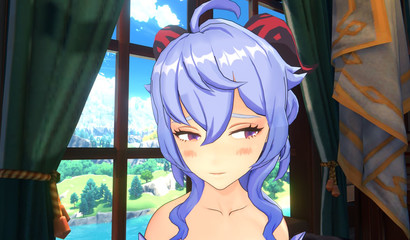 Sweet blowjob with penis masturbation performed by the girl Ganyu from the porn game Genshin Impact