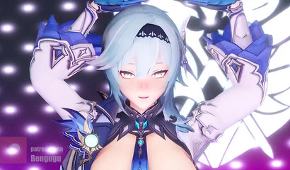 Big-boobed 3d girl Eula from the game Genshin Impact publicly has sex
