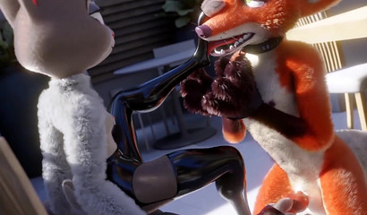 Judy bunny in latex jerks off a fox member from Zveropolis" with her foot"