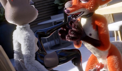Judy bunny in latex jerks off a fox member from Zveropolis" with her foot"