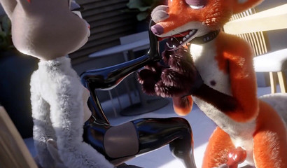 Judy bunny in latex jerks off a fox member from Zveropolis" with her foot"