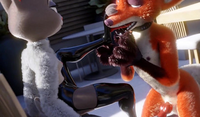 Judy bunny in latex jerks off a fox member from Zveropolis" with her foot"