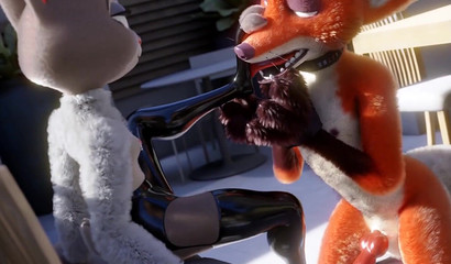 Judy bunny in latex jerks off a fox member from Zveropolis" with her foot"
