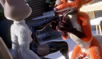 Judy bunny in latex jerks off a fox member from Zveropolis" with her foot"