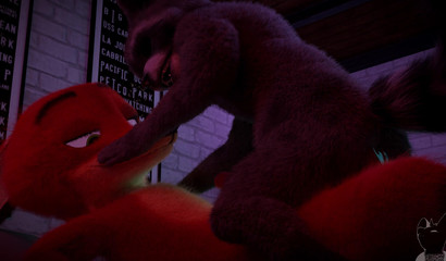 A raccoon from Zveropolis rides on a member of Nick Wilde's fox