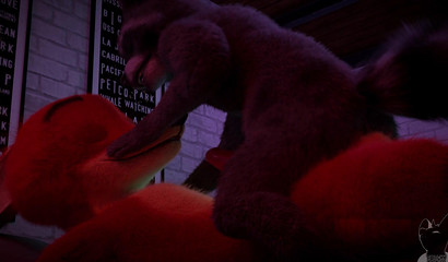 A raccoon from Zveropolis rides on a member of Nick Wilde's fox