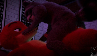 A raccoon from Zveropolis rides on a member of Nick Wilde's fox