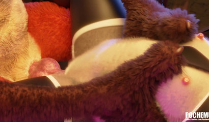 Nick Wilde caresses the nipples of Judy Hops bunny during sex in a porn cartoon