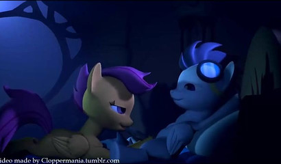 Scootaloo horse from the cartoon My Little Pony rides a friend's big dick