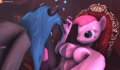 Futanari pony Pinkie Pie and Applejack had a sex party with a friend