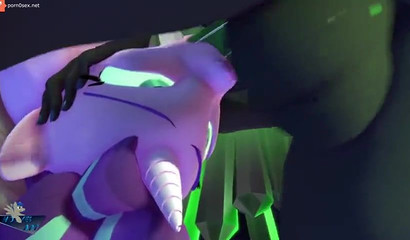 A huge cock of a futanari horse fucks the pussy and mouth of a cartoon unicorn