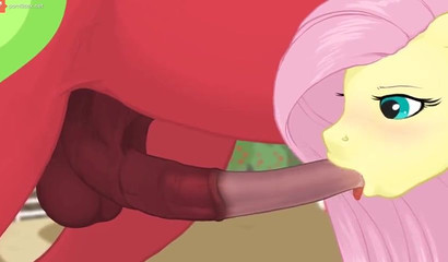 Fluttershy and Twilight Sparkle suck a huge horse cock, My Little Pony porn cartoon
