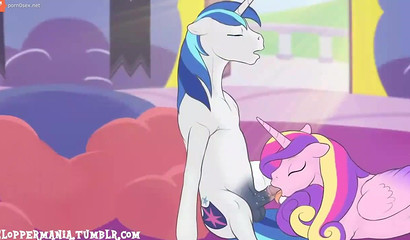 Cute unicorns from the cartoon My Little Pony suck a big horse dick