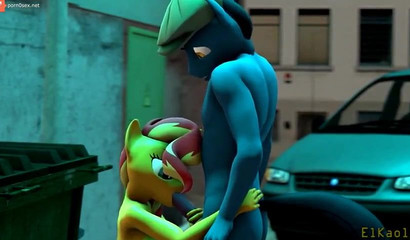 Pony Fluttershy and her stallion friend have sex outdoors, porn cartoon