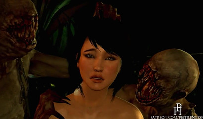 Goblins fuck Lara Croft hard at night in the forest - 3d Porn cartoon