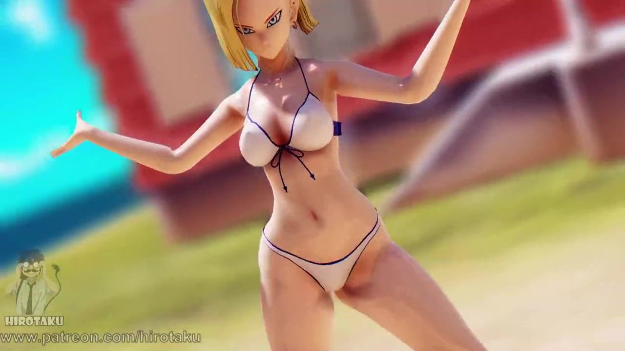 3D красотка Android 18 и её горячий танец в купальнике