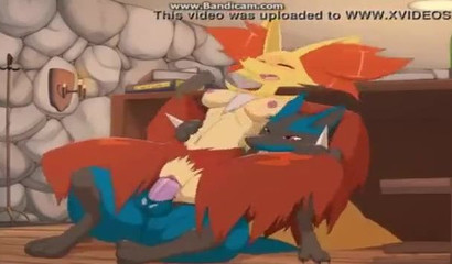 Pokemon Delfox, Lucario ile seks yaptıktan sonra amcığından sperm aldı
