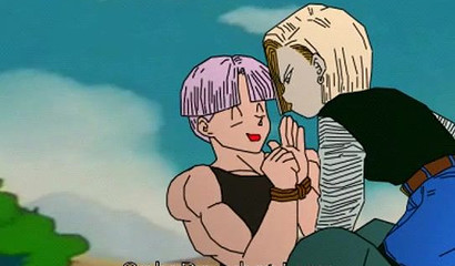 Blonde Android 18 forces a bound guy Trunks to have sex