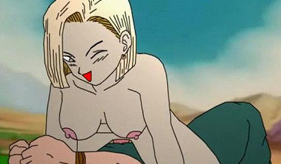 Blonde Android 18 forces a bound guy Trunks to have sex