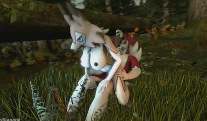 Wolf Lycanrock fucks in the woods with his girlfriend in the XXX cartoon Pokemon"