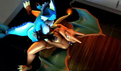 Pokemon marin avec futanari bite baise Chirizard sur la table