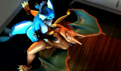 Pokemon marin avec futanari bite baise Chirizard sur la table
