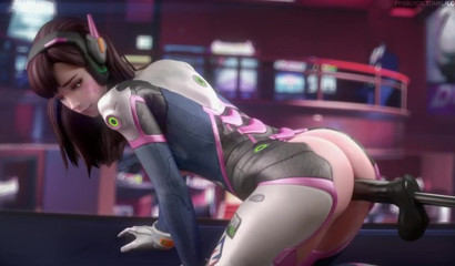 Cartoon bitch D.Va doesn't get bored with a sex machine