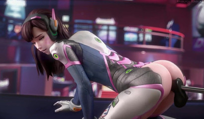 Cartoon bitch D.Va doesn't get bored with a sex machine