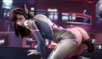 Cartoon bitch D.Va doesn't get bored with a sex machine