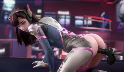Cartoon bitch D.Va doesn't get bored with a sex machine