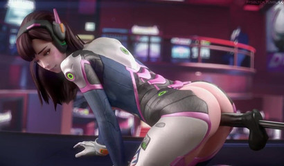Cartoon bitch D.Va doesn't get bored with a sex machine